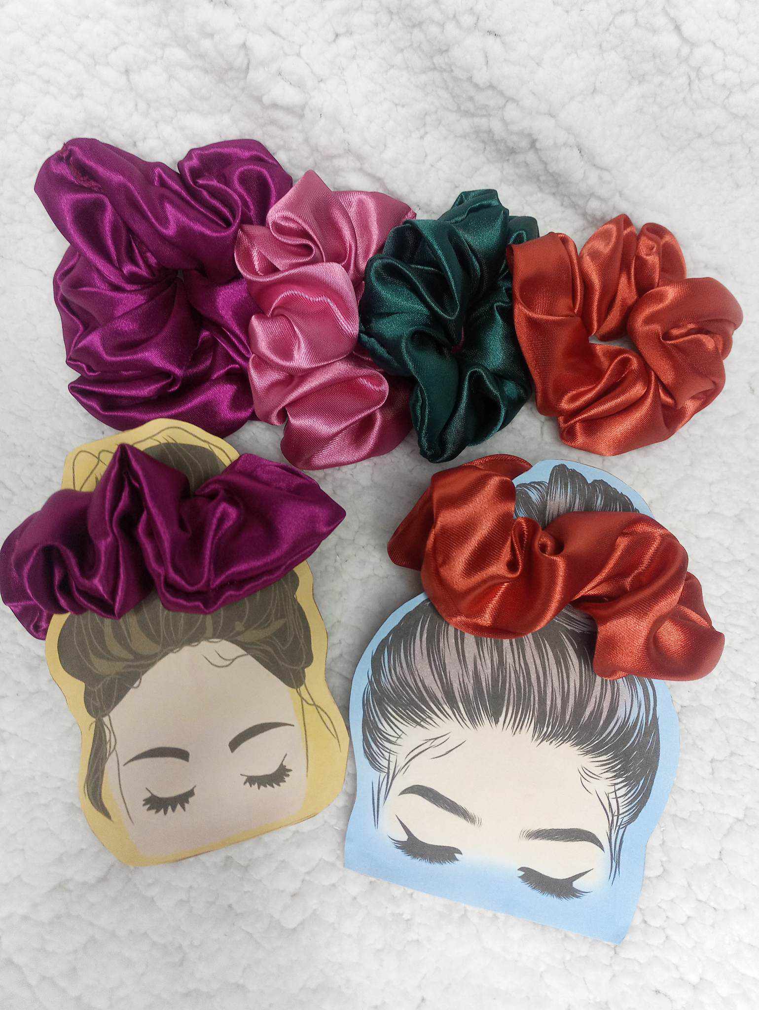 Colorful satin scrunchies