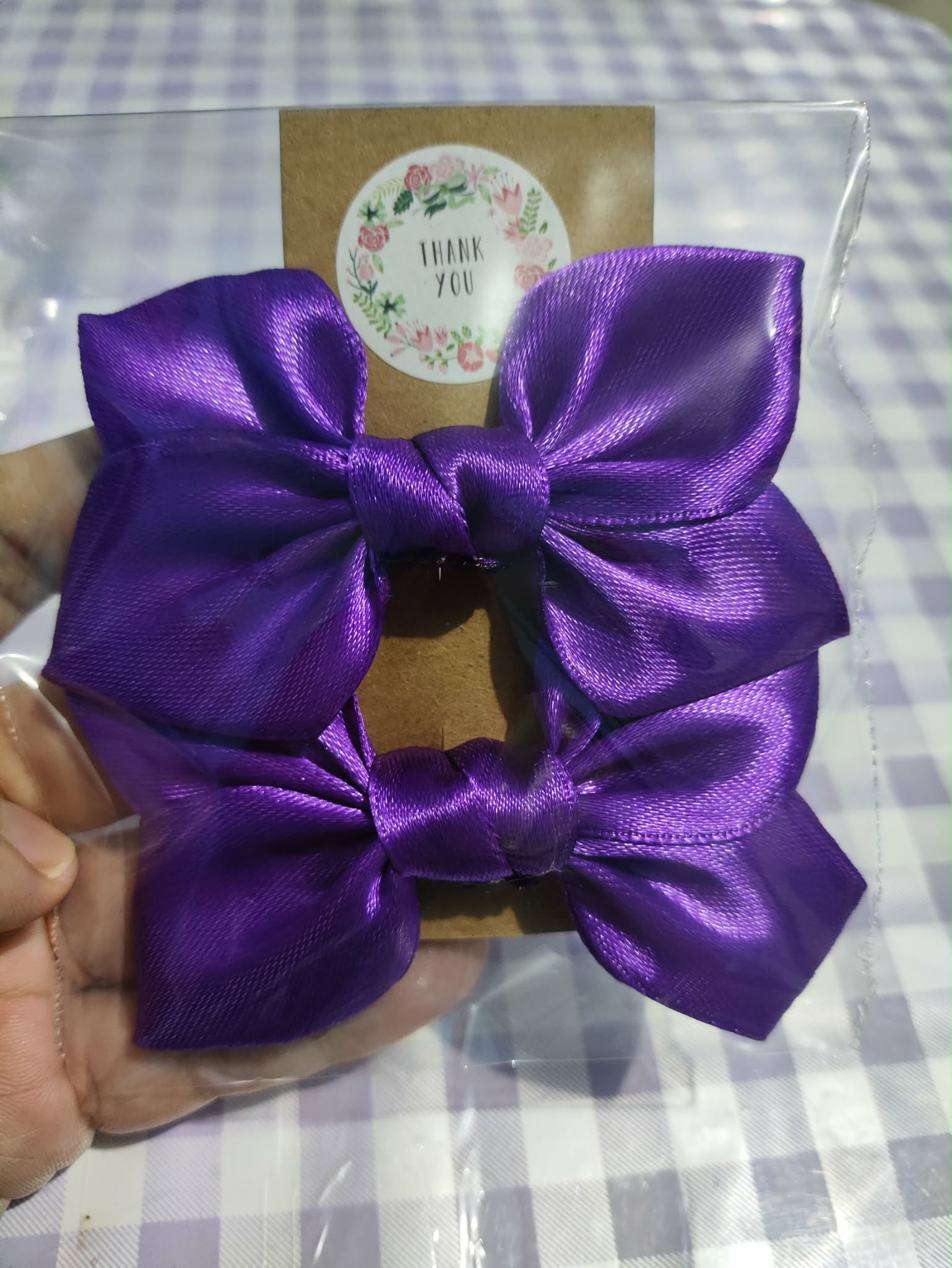 Purple satin hair bows